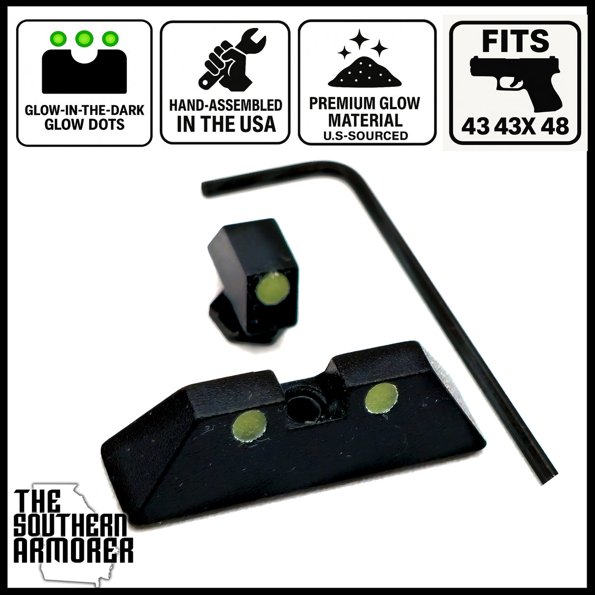 Glow-in-the-Dark Night Sights for GLOCK® 43 / 43X / 48 – Slimline Glow Dot Front & Rear Set