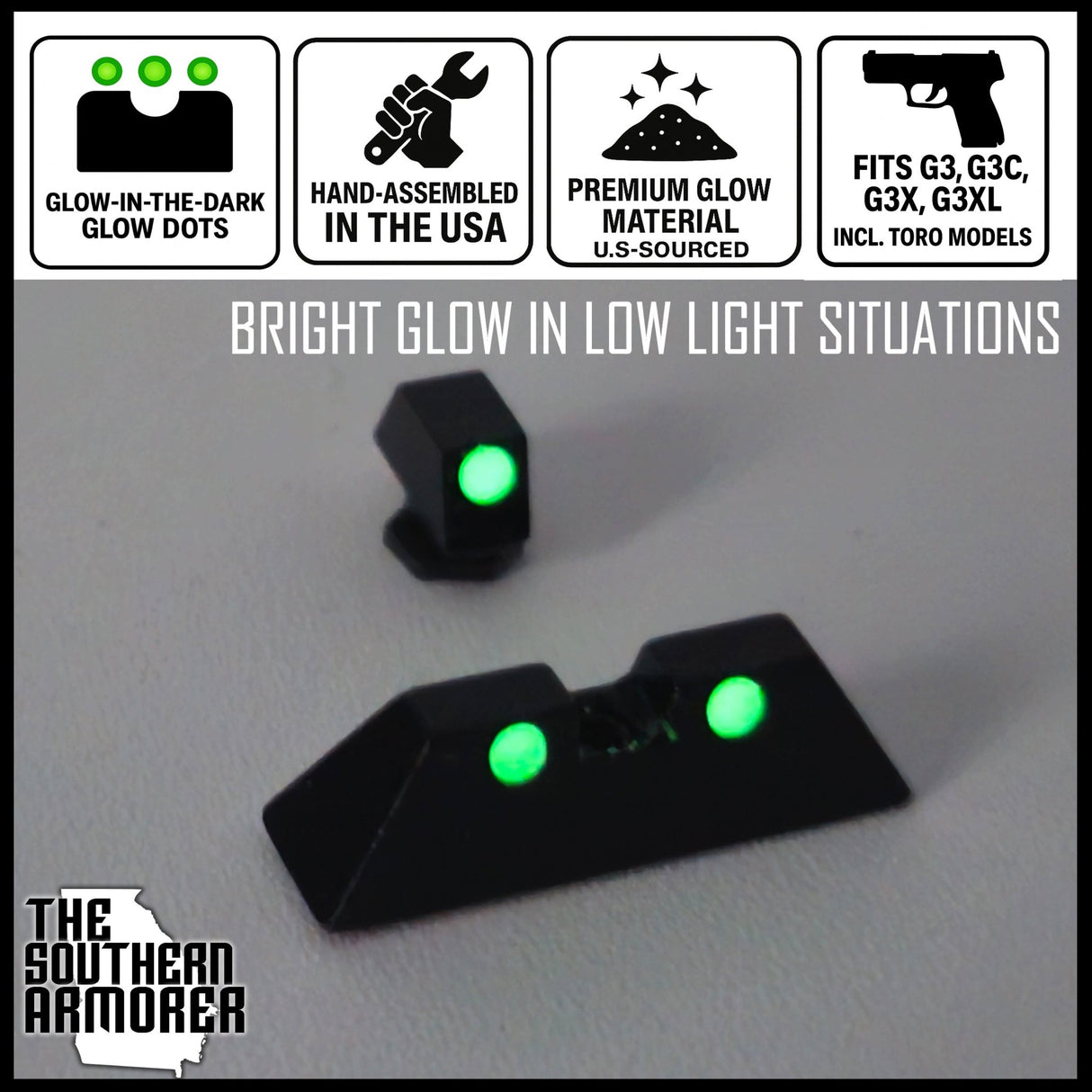 Glow - in - the - Dark Night Sights – Fits TAURUS® G3 G3C G3X G3XL incl. TORO - The Southern Armorer LLC