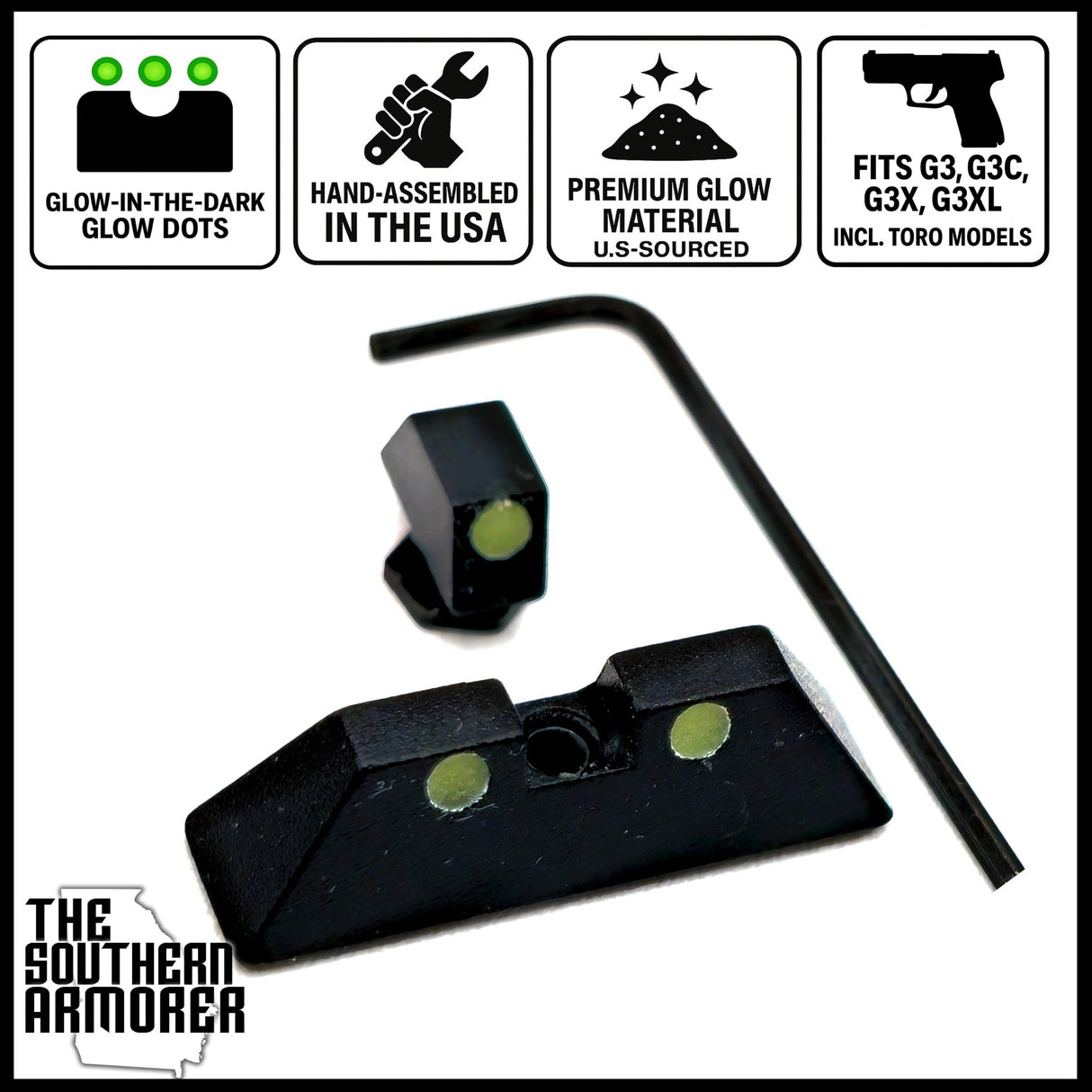 Glow - in - the - Dark Night Sights – Fits TAURUS® G3 G3C G3X G3XL incl. TORO - The Southern Armorer LLC