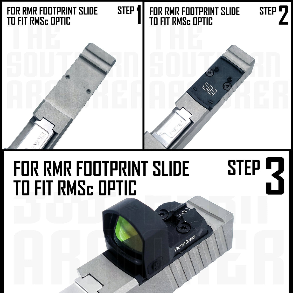 TSA® Adapter Plate – RMR to RMSc Optics for RMR - Cut Slides (Holosun® 407K/507K, Shield®, More) - The Southern Armorer LLC