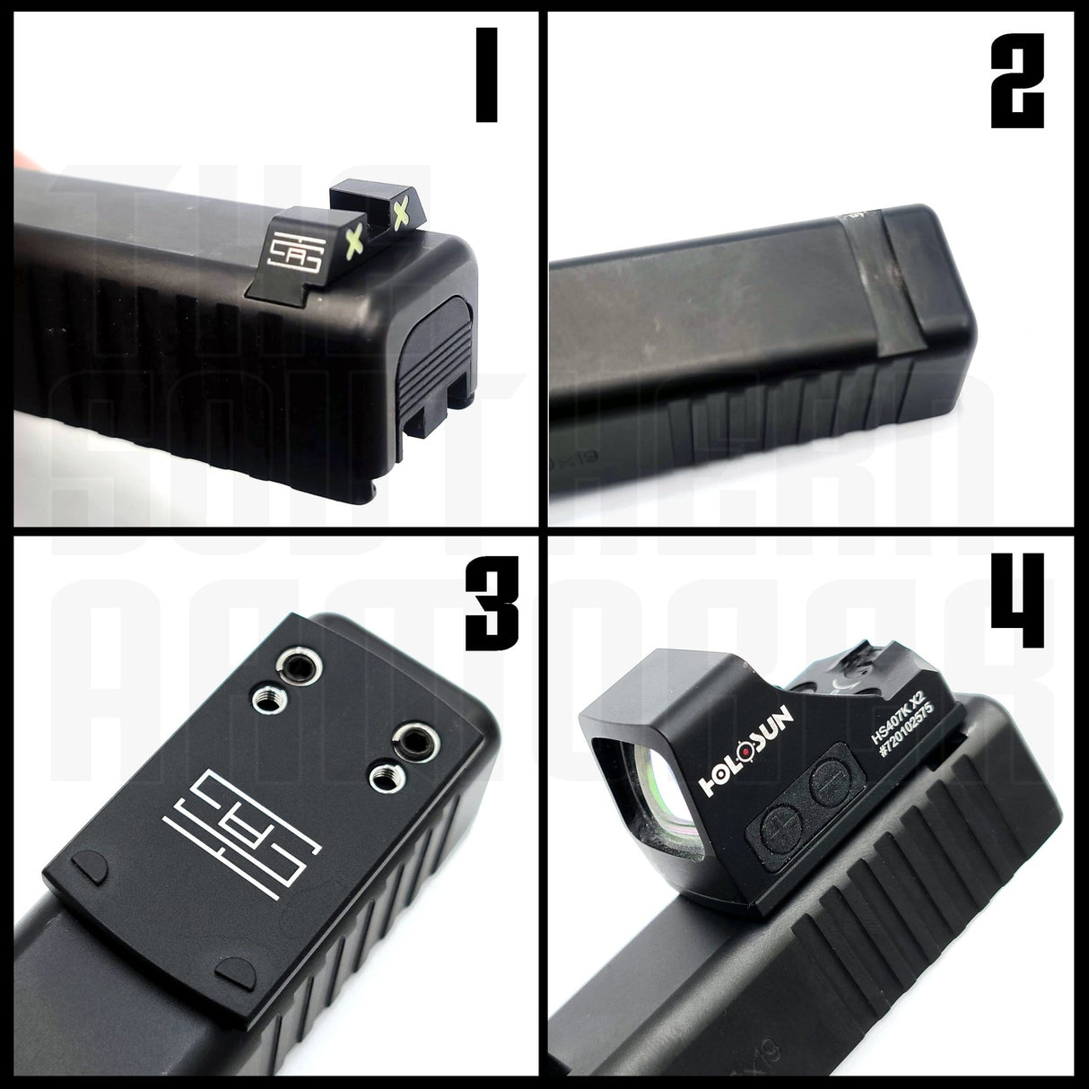 TSA® GLOCK® Rear Sight Dovetail Adapter Plate – Fits RMSc Footprint Optics (Holosun® 407K/507K, EPS Carry, Shield RMSc, Romeo Zero) - The Southern Armorer LLC