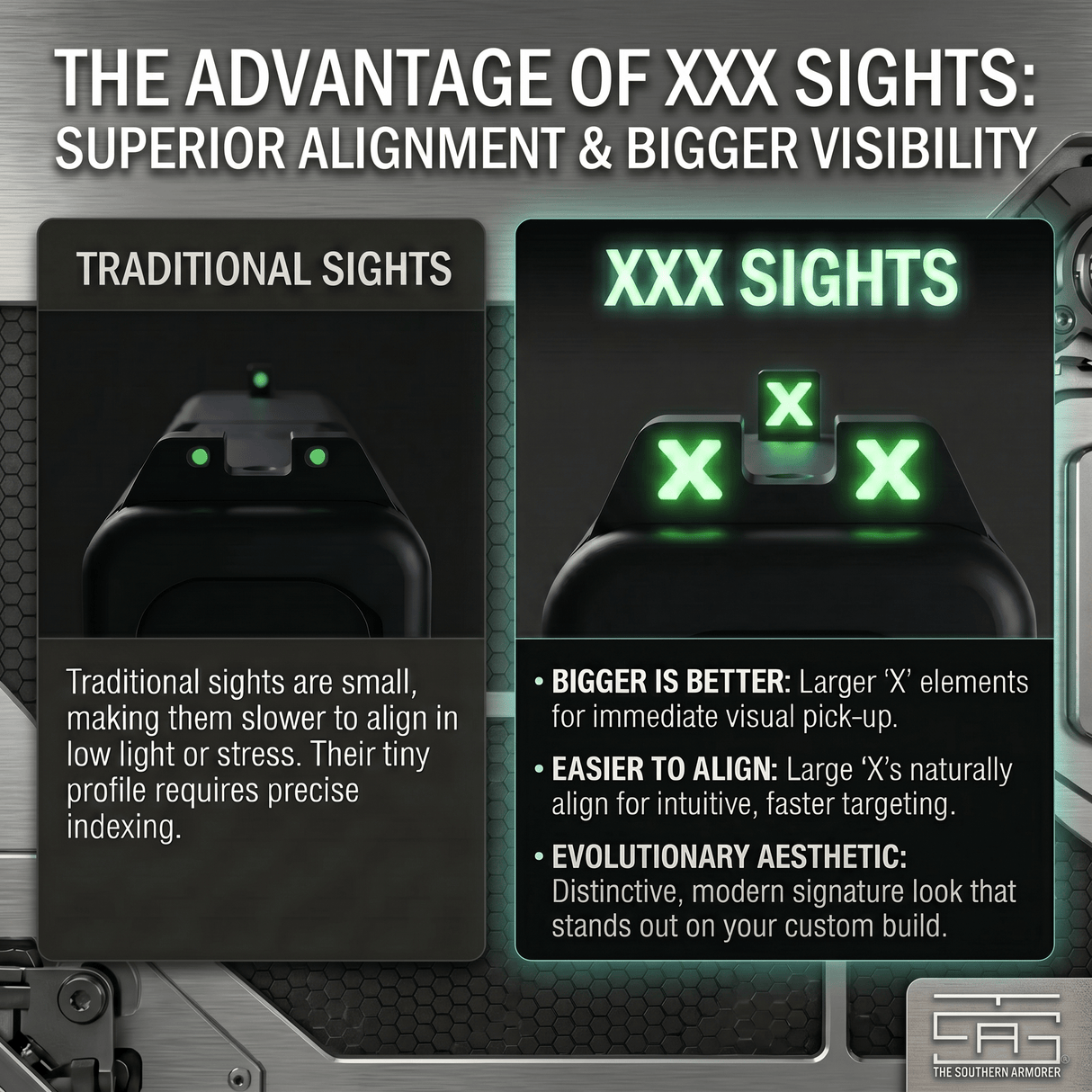 TSA® XXX Glow Sights for Glock® 17 19 19X 40 44 45 47 49 Gen 1-6 & MOS Screws Included - The Southern Armorer LLC
