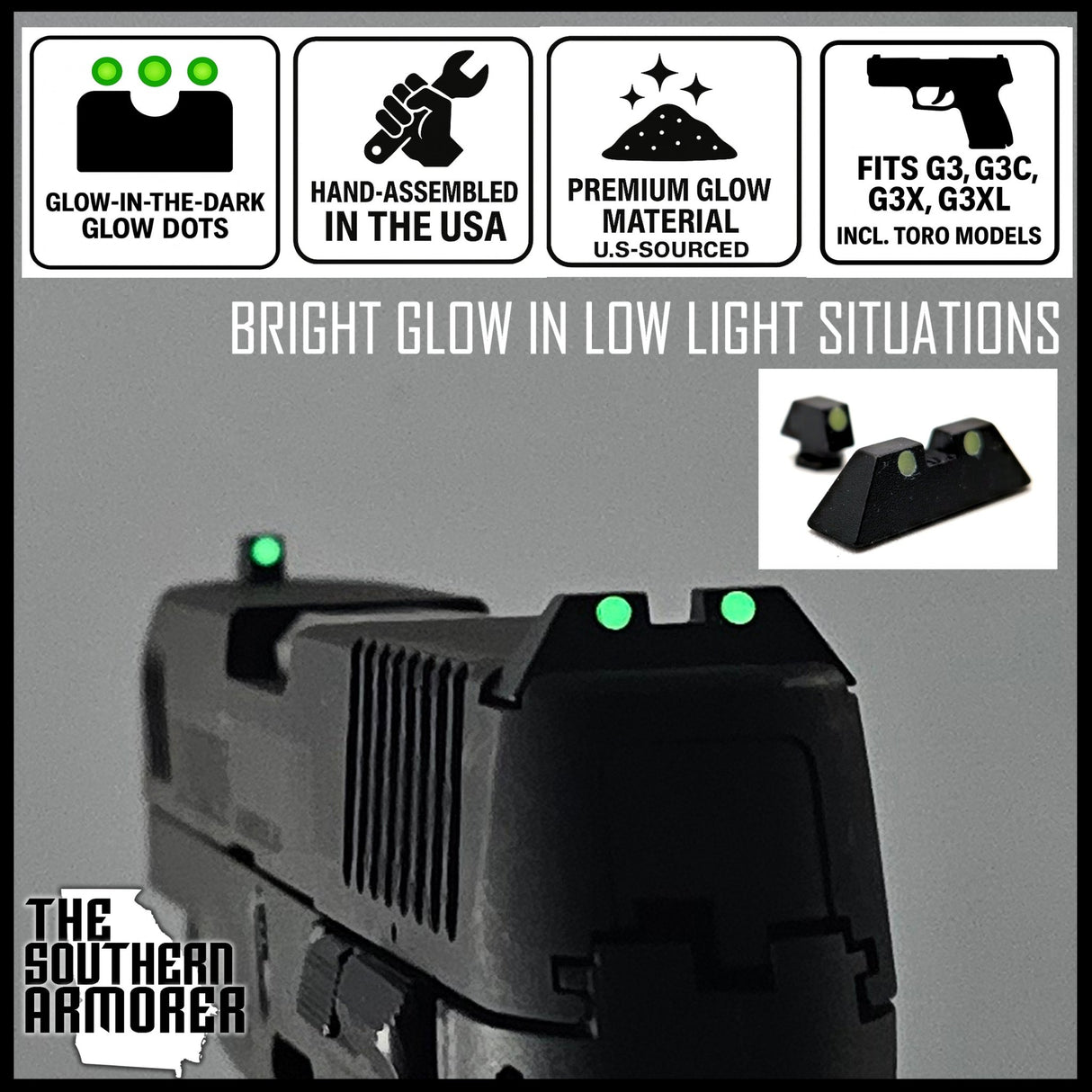 Glow - in - the - Dark Night Sights – Fits TAURUS® G3 G3C G3X G3XL incl. TORO - The Southern Armorer LLC