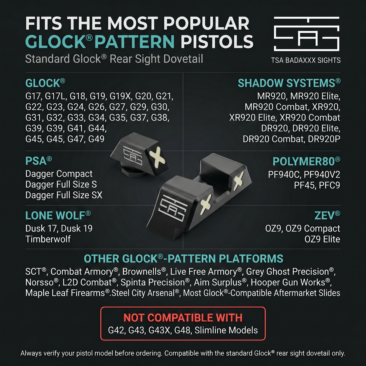TSA® XXX Glow Sights for Glock® 17 19 19X 40 44 45 47 49 Gen 1-6 & MOS Screws Included - The Southern Armorer LLC