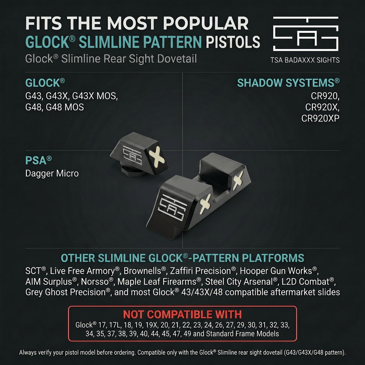 TSA® XXX Glow Sights for Glock® 42 43 43X 48X Slimline V & MOS models - The Southern Armorer LLC