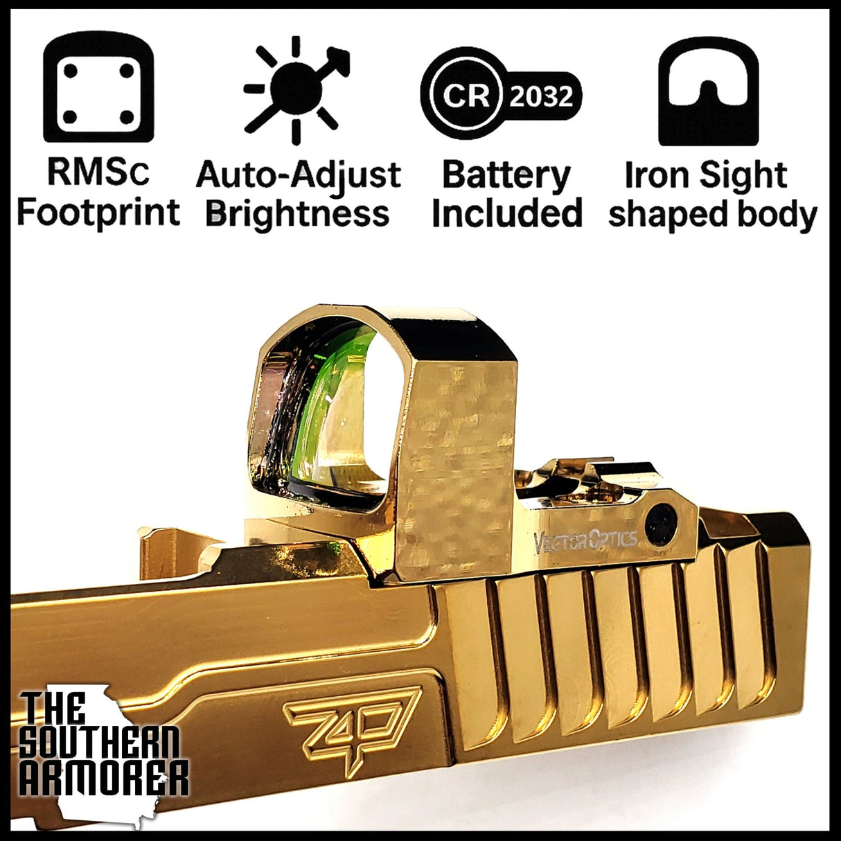 VECTOR OPTICS® Frenzy - S Micro Red Dot Optic – Gold Finish – RMSc® Footprint – 3 MOA - The Southern Armorer LLC