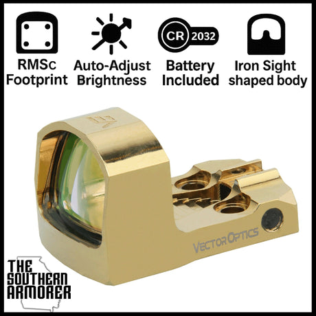 VECTOR OPTICS® Frenzy - S Micro Red Dot Optic – Gold Finish – RMSc® Footprint – 3 MOA - The Southern Armorer LLC